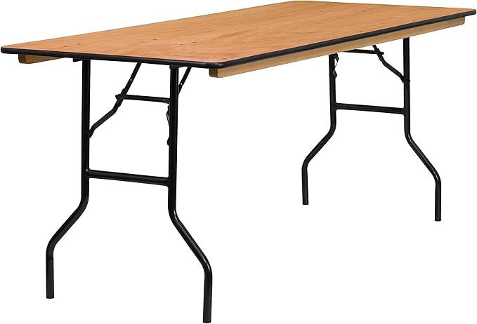 Flash Furniture Gael 6' Wood Folding Training and Event Table, Rectangular Folding Training Table with Smooth Clear Coated...