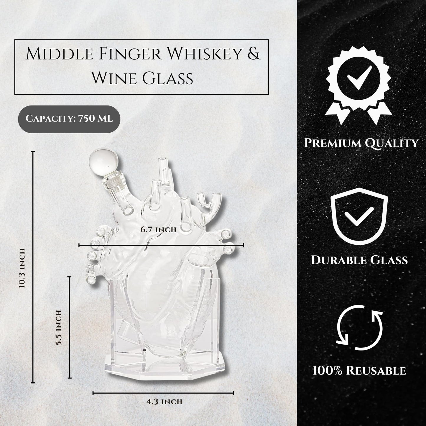 Heart Decanter Whiskey & Wine Decanter Set, Organ Aerator, Gift for that Someone You Love, Gift For Doctors, Cardiothoracic Surgeons, Nurse, Pre-Med, Adults (750 ML)