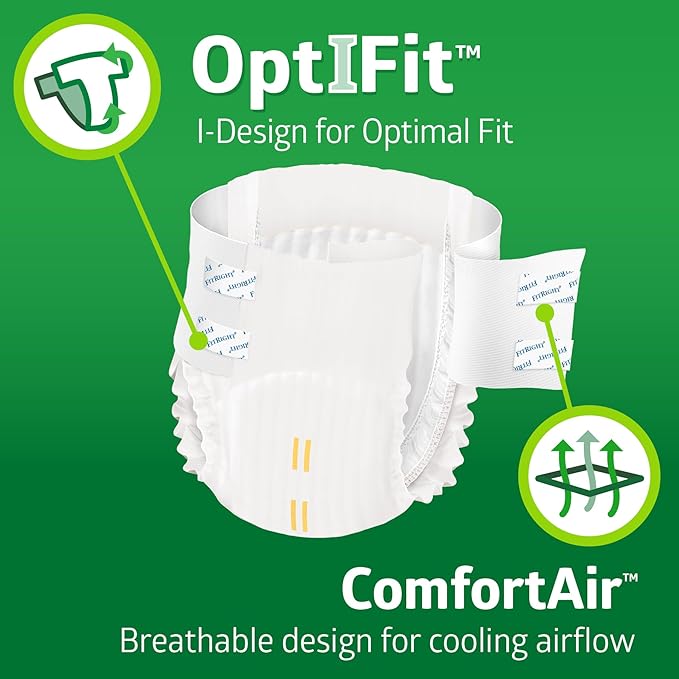 FitRight Adult Diapers, Extra+ Heavy Absorbency, M (Waist Size 32in-44in), 20 Count, OptiFit Incontinence Briefs for Men and Women, Disposable, Moisture-Wicking, Leak Protection,
