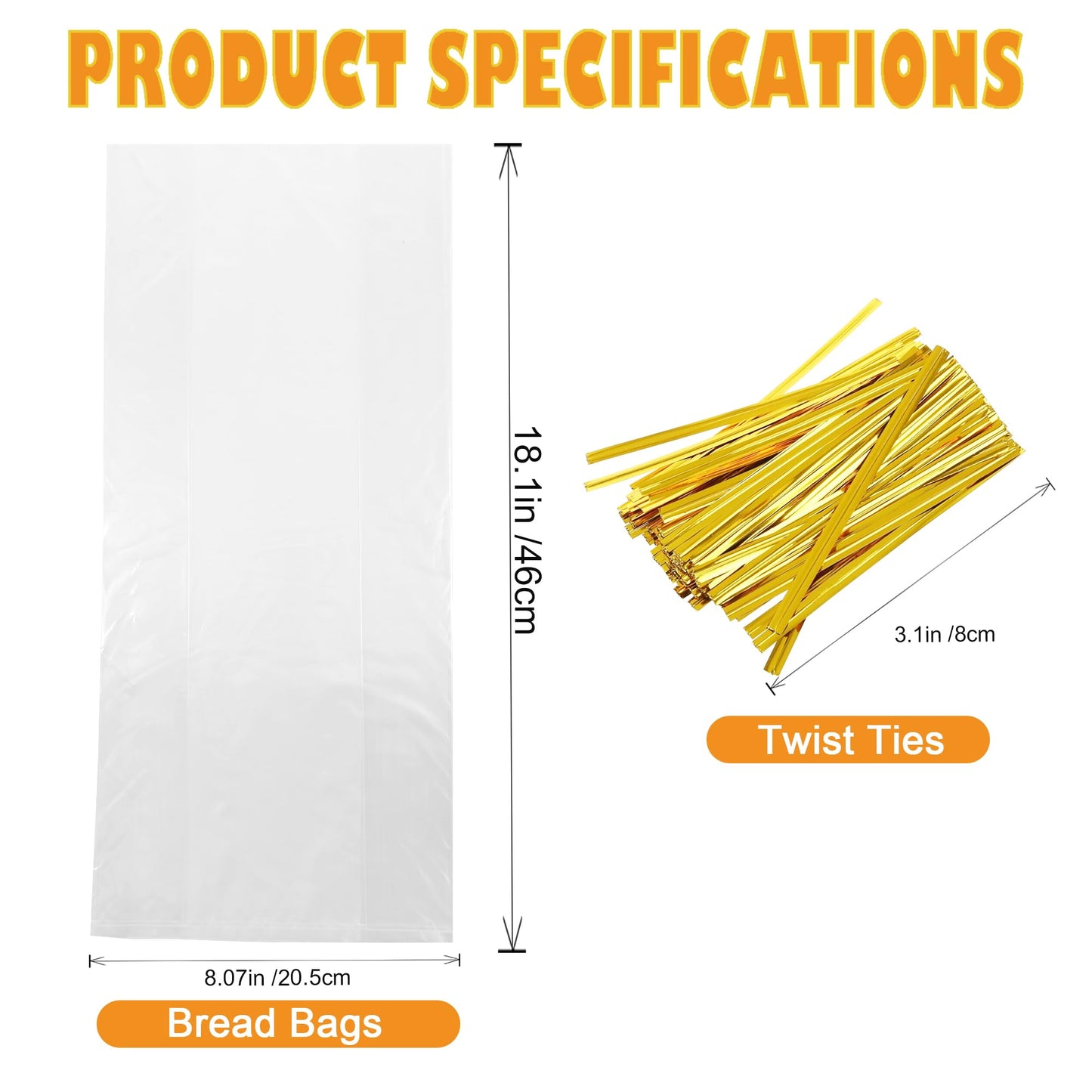 Homrelaxy 120Pcs Plastic Bread Bags for Homemade Bread and 120 Ties, 18 x 8 x 4 Inch Reusable Clear Loaf Bags, Adjustable, Perfect for Home Bakers and Bakeries (120Pcs)