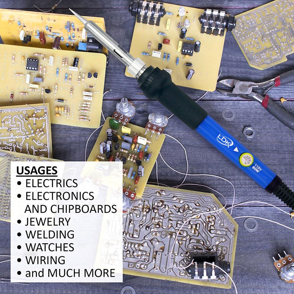 LDK Soldering Iron Kit Electric 60W 110V Adjustable Temperature Soldering Gun Welding Tools, 5pcs Replacement Tips and Solder Wire (Basic)