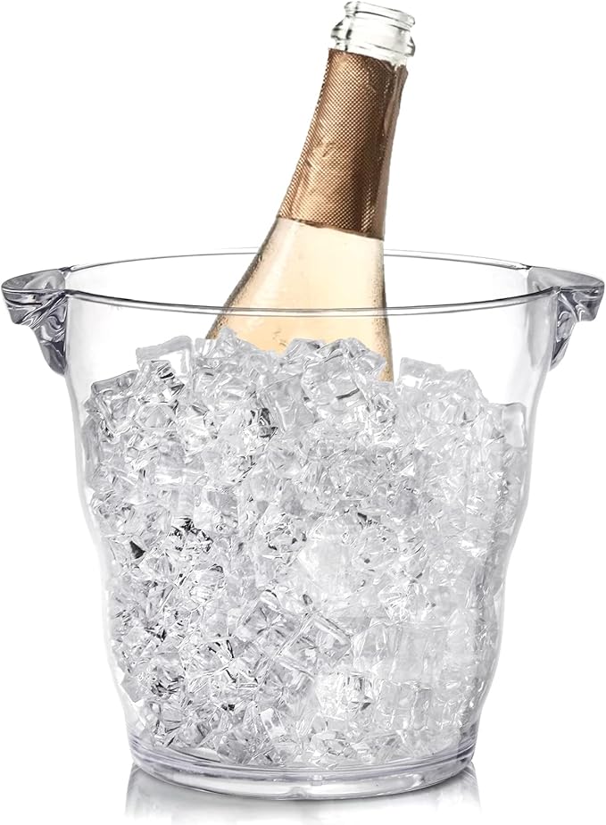Dicunoy Ice Bucket, 4 Liter Plastic Champagne Bucket Chiller, Thick Clear Beverage Tubs with Handle, Thick Wine Cooler Buc...