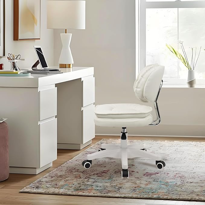 Small Rolling Stool with Backrest - 360° Swivel Rolling Chairs with Wheels,Adjustable Height Armless Vanity Chair, Thickened Seat Cushion Stool Chairs for Spa, Shop, Salon, Massage, Beige, 2 Pack