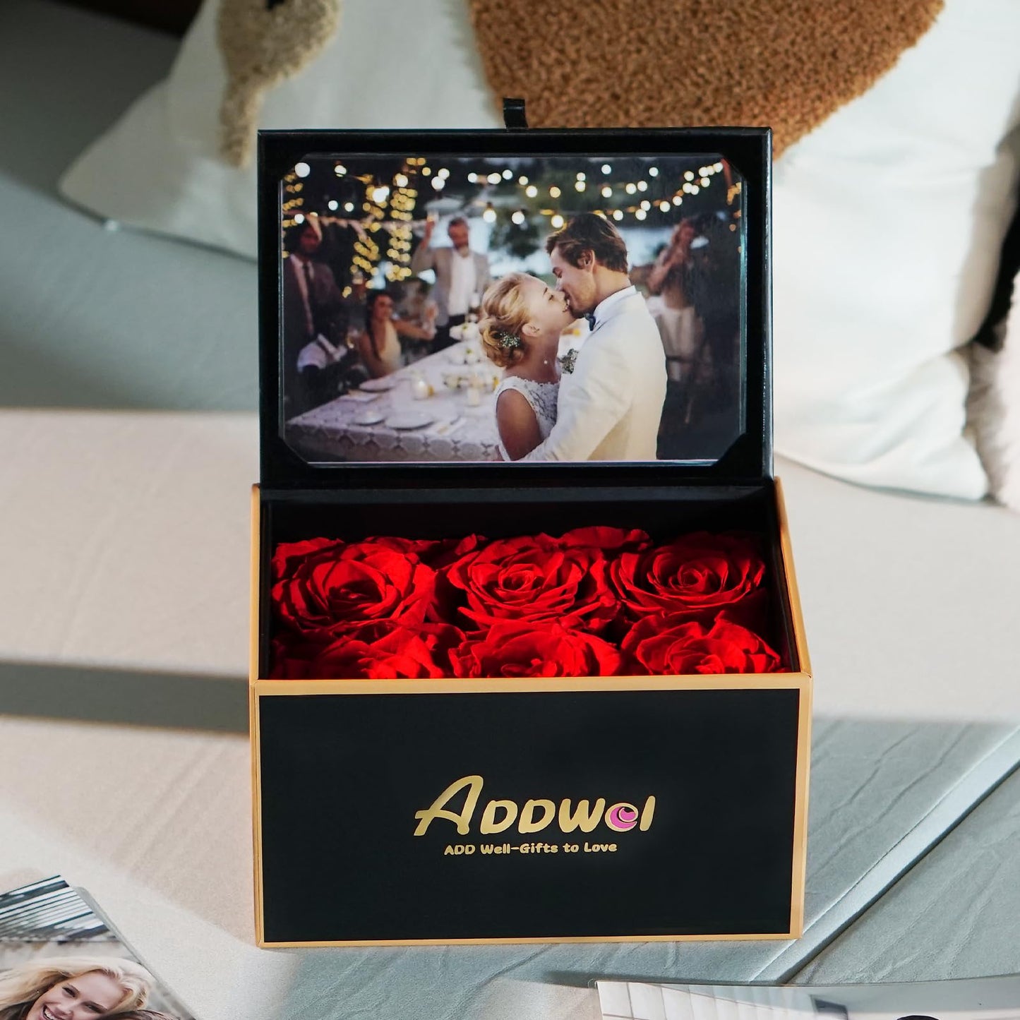 ADDWel Preserved Rose in A Box with 4x6 Picture Frame, Real Eternal Roses, Immortal Roses Gift for Women, Wife, Girlfriend, Mom, or Grandma