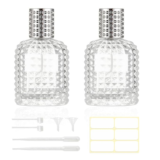2 Pack 50ml Refillable Spray Perfume Bottles, Empty Clear Perfume Atomizer, Portable Perfume Mist Spray Bottle Travel Perfume Dispenser (50ML, Silver)