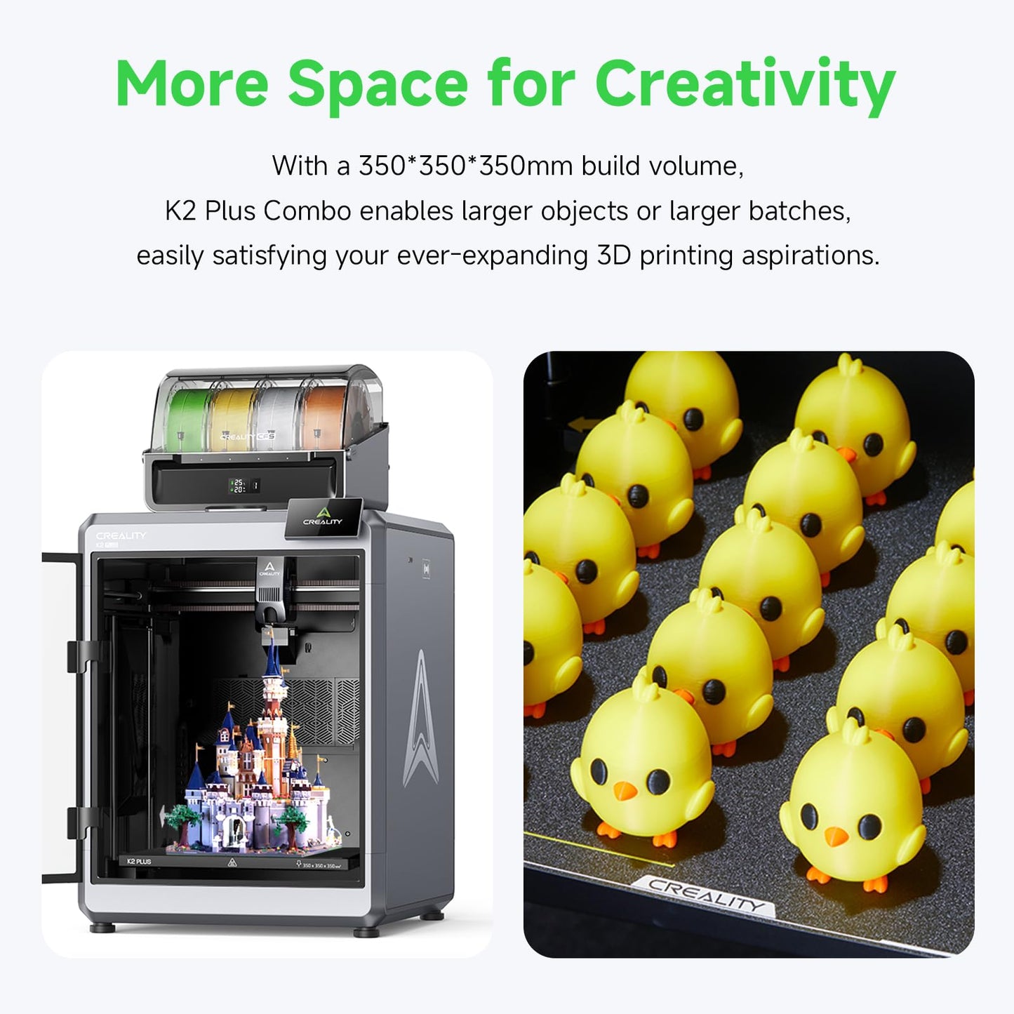 Official Creality K2 Plus Combo 3D Printers, Multicolor Printing Machine Up to 16 Colors, 600mm/s High-Speed Printing, Dual AI Camera for Monitoring, 350x350x350mm Build Volume