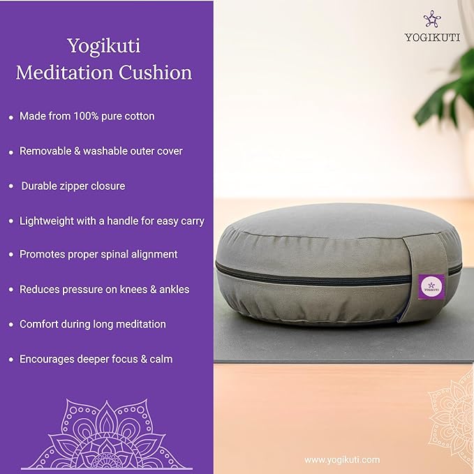 Yogikuti Meditation Cushion – 100% Pure Cotton Zafu for Comfortable Meditation & Yoga – Floor Sitting Pillow for Mindfulness & Support