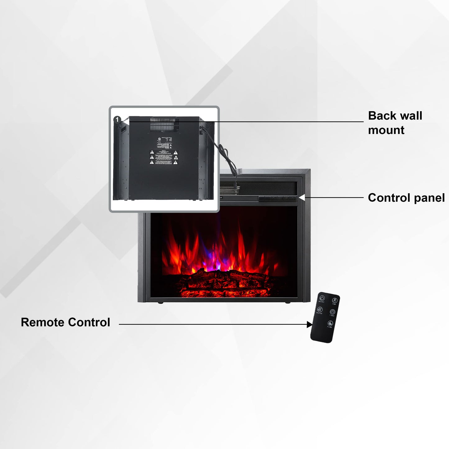 XBrand 32 Inch Black Insert Electric Fireplace Heater w/Remote Control, LED Flame Effect and Temperature Limiting Control, Electric Fireplace Insert with Heat