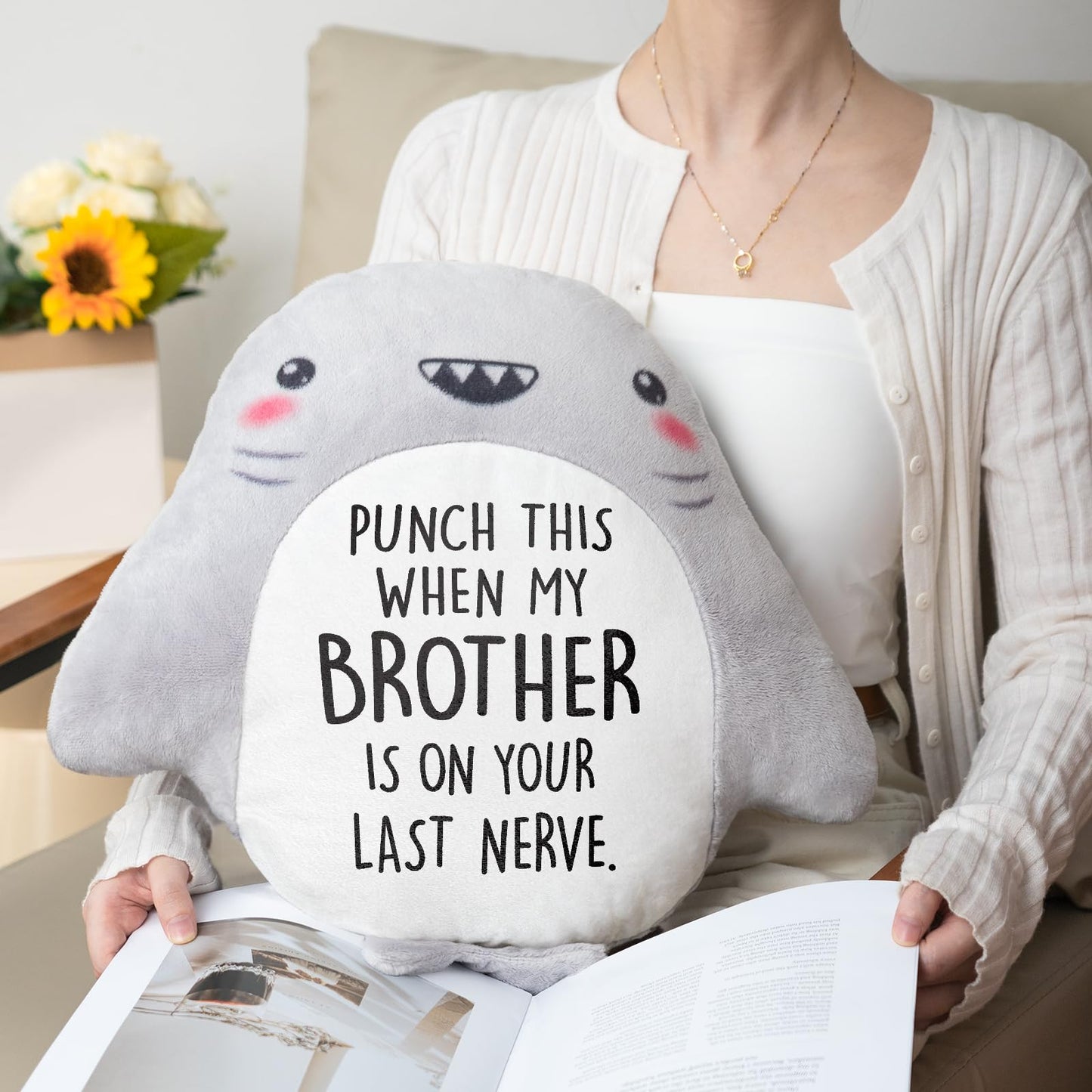 musaecoin Funny Sister in Law Gifts- Novelty Cute Plush Shark Pillow- Wedding/Birthday Gifts for Sister in Law, Engagement/Bridal Shower Gift for Future SIL, Brothers Girlfriend, 15”×15”