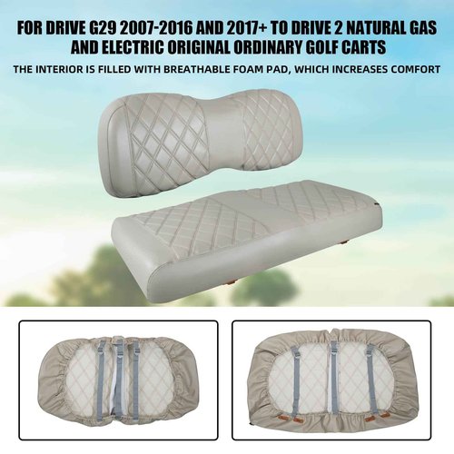 NOKINS Golf Cart Seat Cover for Yamaha Drive/Drive 2 Original Regular Seat Cushion, No Stapler, Golf Cart Vinyl Replacement Diamond Front Seat Cover Oyster Grey