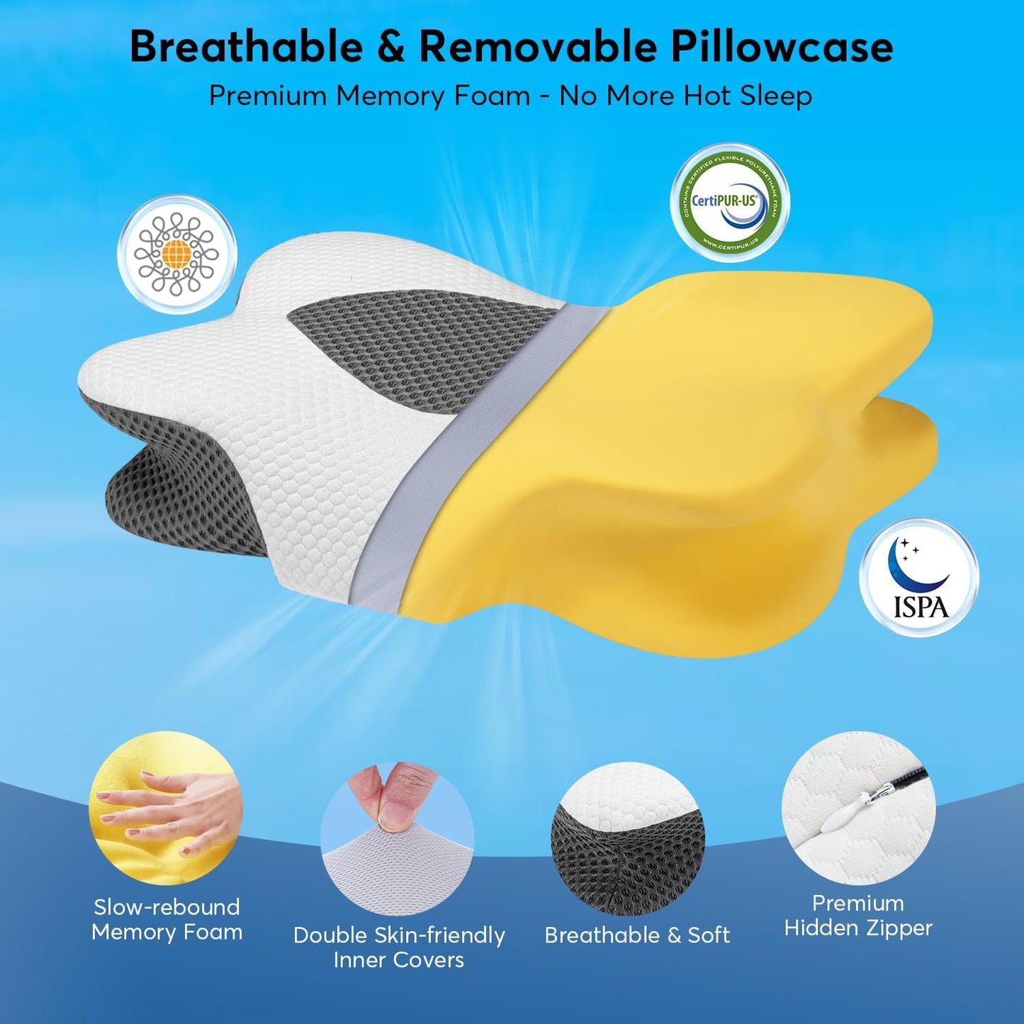 Anvo Cervical Pillow for Neck Pain Relief - Neck Pillows for Pain Relief Sleeping - Pillow for Neck and Shoulder Pain - Ergonomic Design for Side Back Stomach Sleeper-White Standard Firm