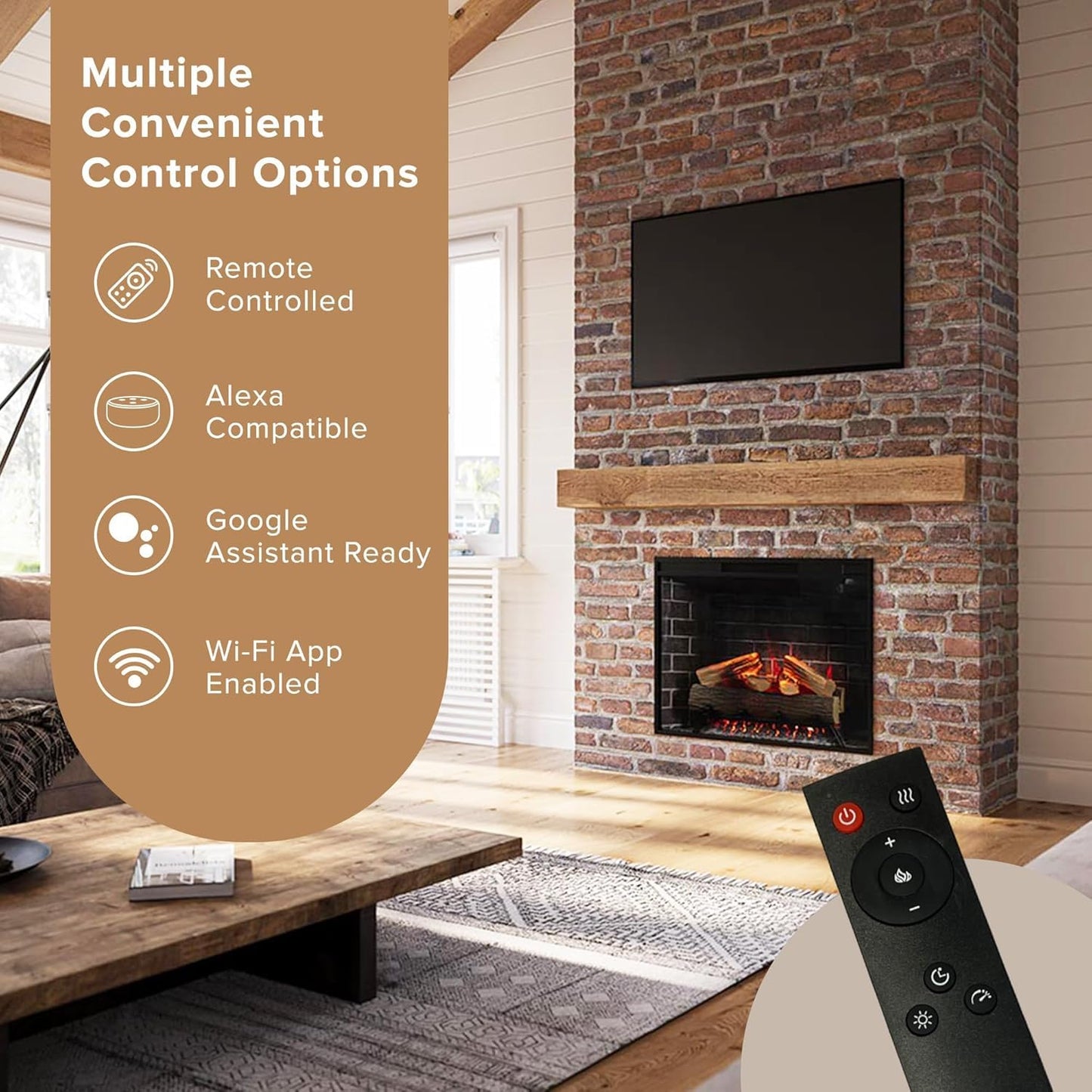Modern Ember Uptown - Smart Home Electric Fireplace Insert, Electric Heater Heats up to 400 sq. ft., Wall Fireplace Electric with Remote Control for Heat Settings and Flame Colors, 28-inch