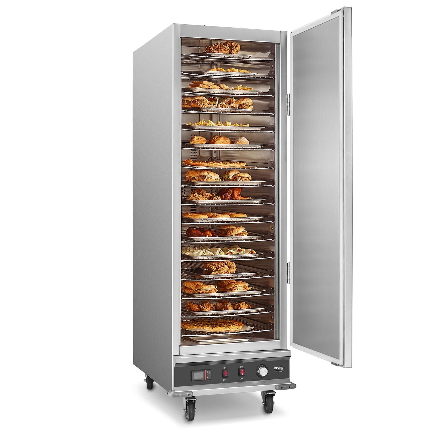 VEVOR Hot Box Food Warmer, 16-Tier Large Concession Warmer with Water Tray, Single-door and Adjustable Shelves, Stainless Steel Food Warmer Cabinet, Ideal for Storing Pizza, Chicken, Restaurant