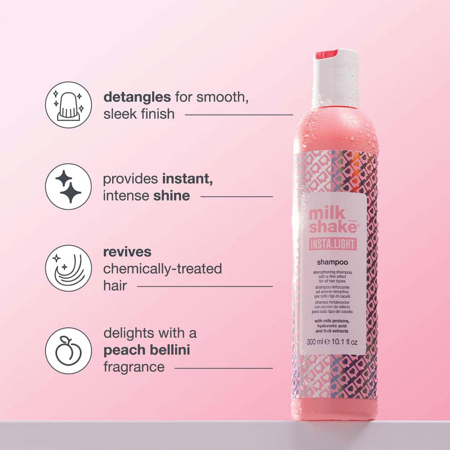 milk_shake insta.light shampoo | ultra-lightweight cleanser with milk proteins and fruit extracts for soft, radiant, glass-like