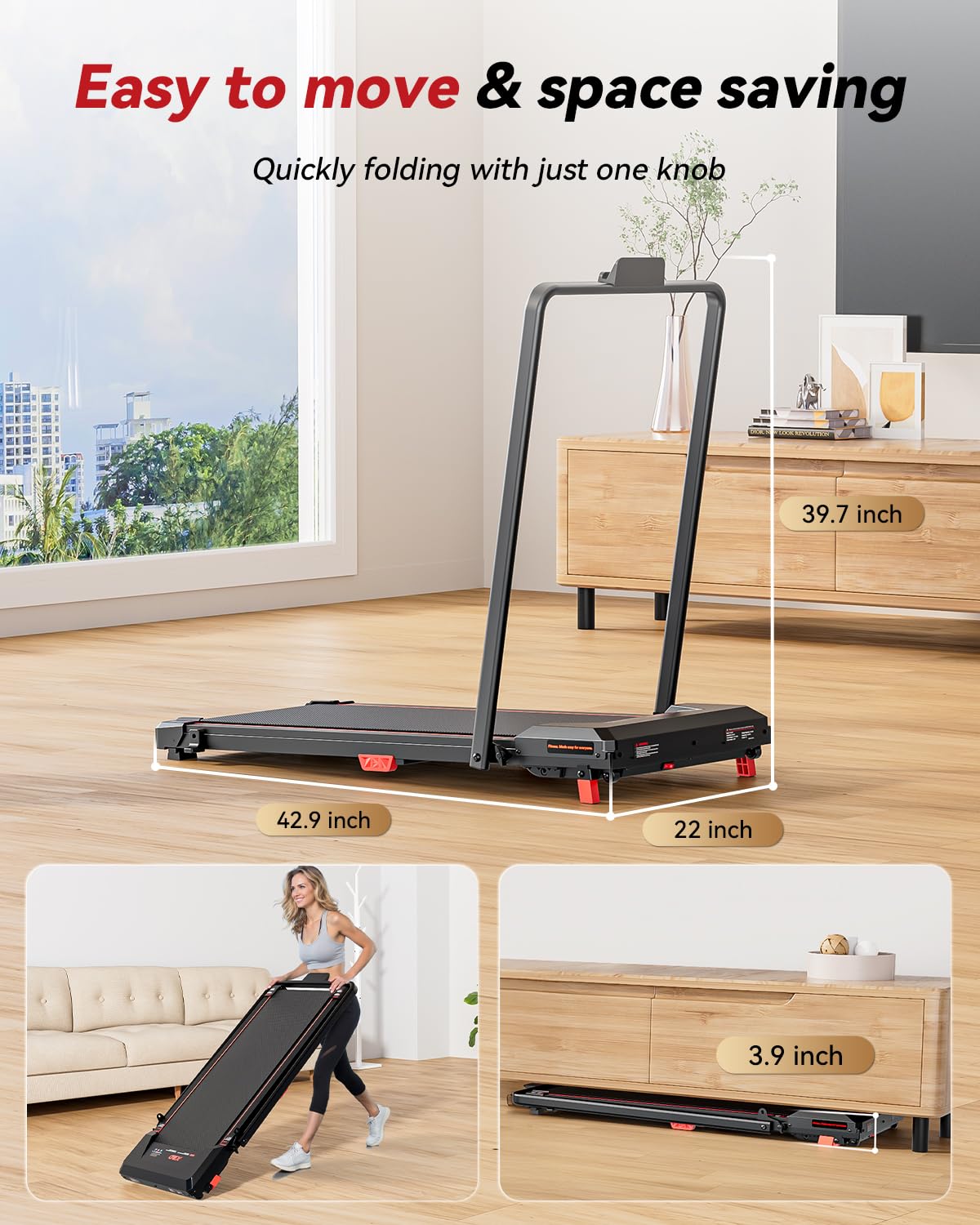 Walking Pad with Handle Bar, XBD Treadmills for Home Office 330lbs Capacity,2.5 HP Foldable Walking Pad with Incline, Running Machine with Remote Control & LED Display
