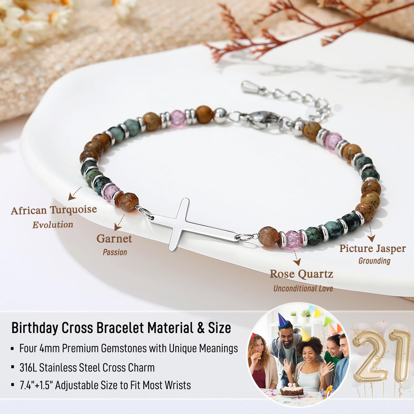 TONY & SANDY 21st Birthday Gifts for Her, 21st Birthday Decorations Cross Bracelets for Women, 21 Year Old Bday Gifts for Her, Turning 21 Bday Party Favors Daughter Sister Friends Bestie