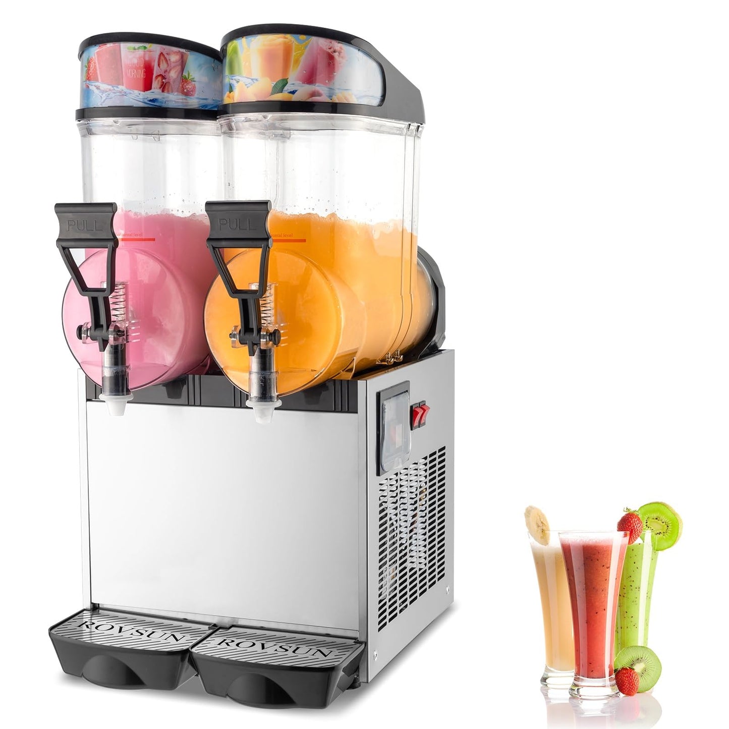 ROVSUN Margarita Machine 8 Gal/30L, 15L X 2 Tanks Slushie Machine Commercial Slushy Machine Slush and Juice Modes, Frozen Drink Maker Stainless Steel for Restaurant Bar Home Party 110V/60HZ