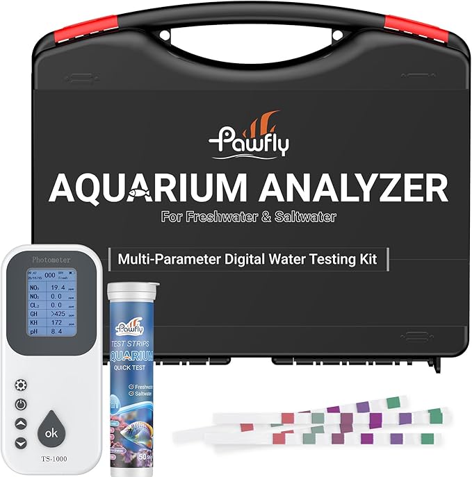 Pawfly 6 in 1 Digital Water Testing Kit, 50 Strips Fresh/Salt Aquarium Water Test Kit, Fish Tank Water Testing Kit, Digita...
