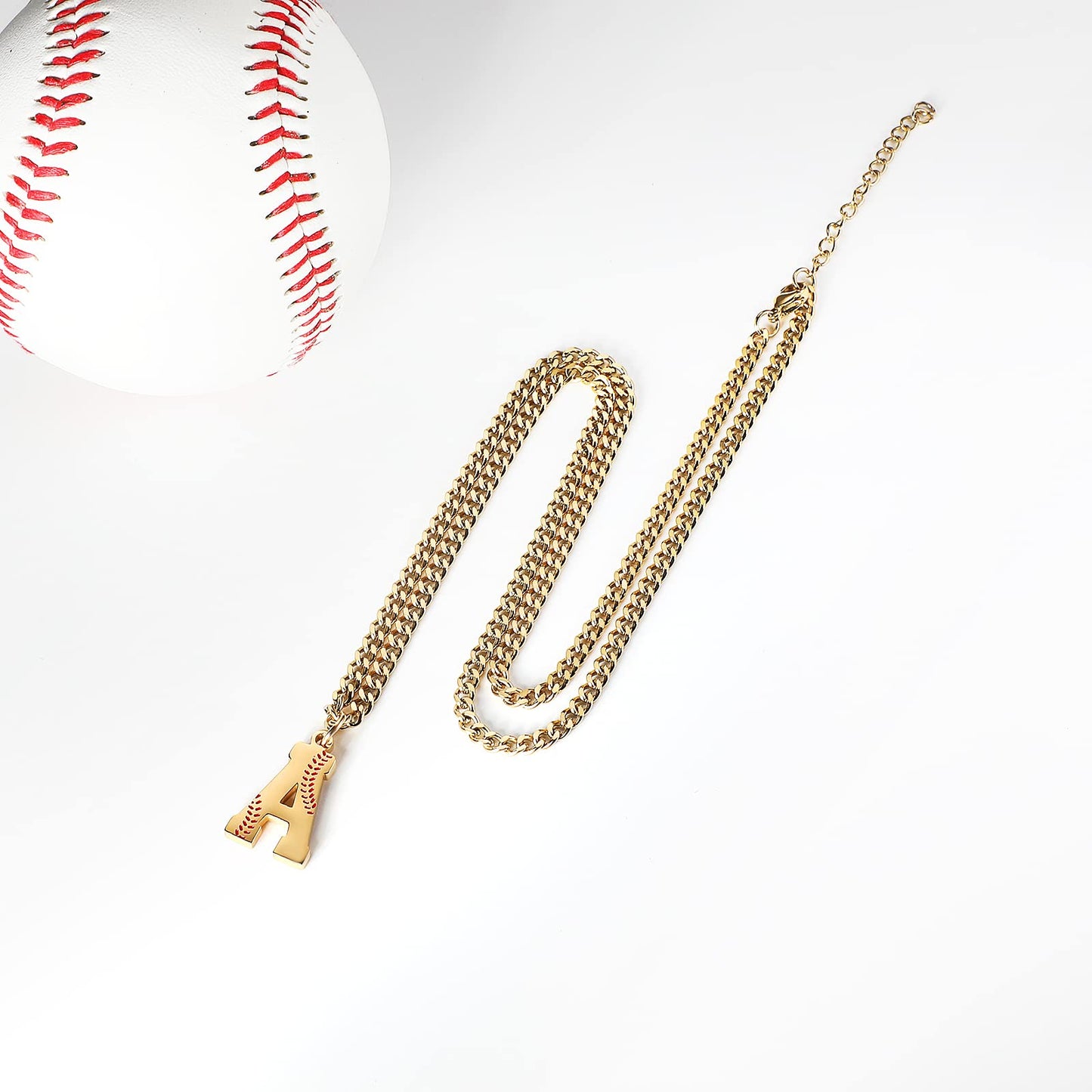 AIAINAGI Baseball Initial A-Z Letter Necklace for Men - Baseball Charm Pendant, Stainless Steel Gold Chain, 22inch Personalized