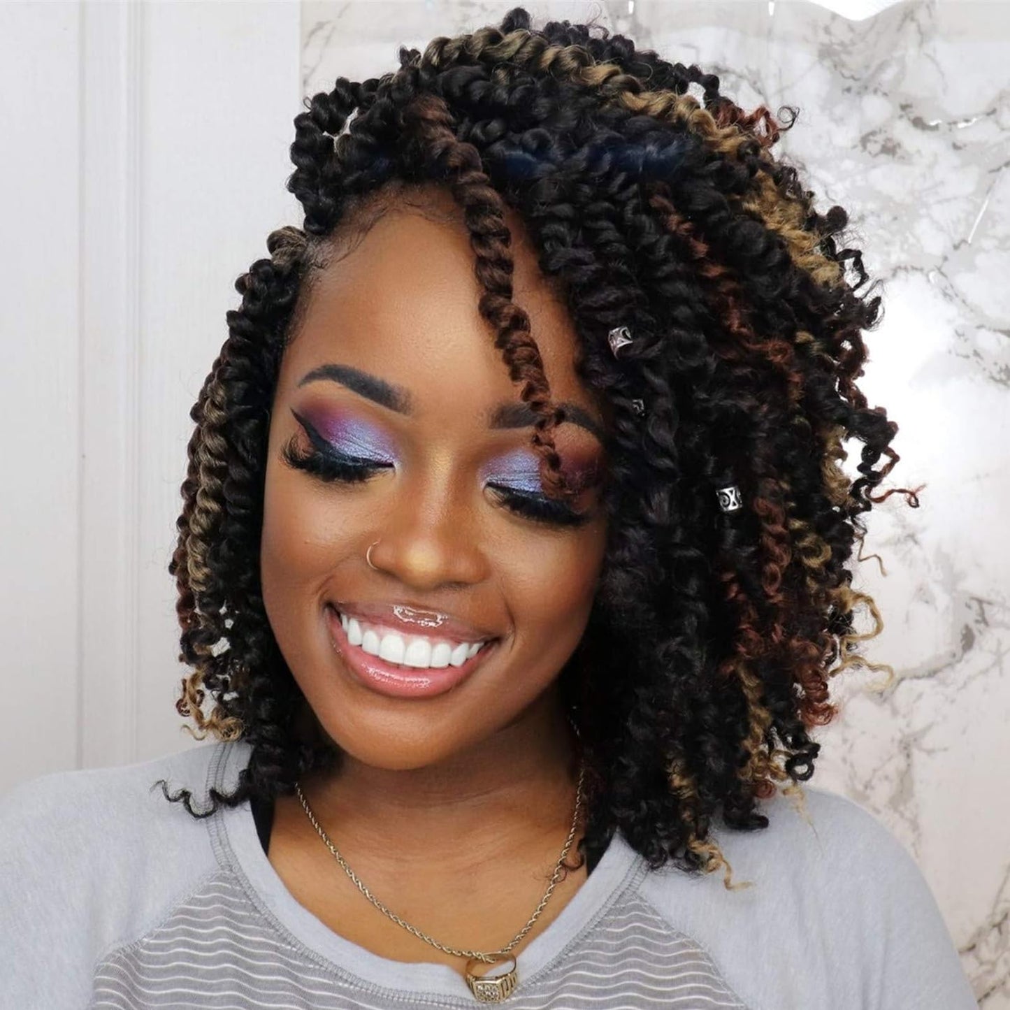 ToyoTress Tiana Passion Twist Hair - 14 Inch Combo Packs(1B-6P+T27-1P-T30-1P) Passion Twist Crochet Hair, Pre-Looped Pre-Twisted