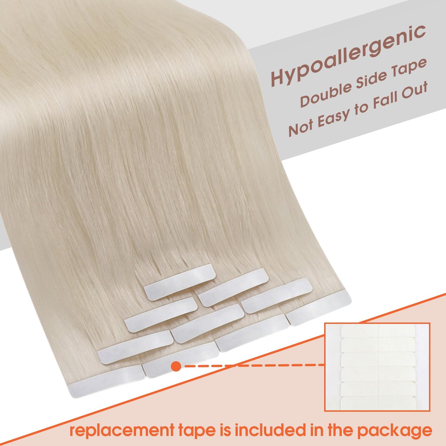 Sunny Hair Tape in Hair Extensions Real Human Hair Invisible Remy Hair Extensions Tape ins for Women White Blonde 18 inch 25G