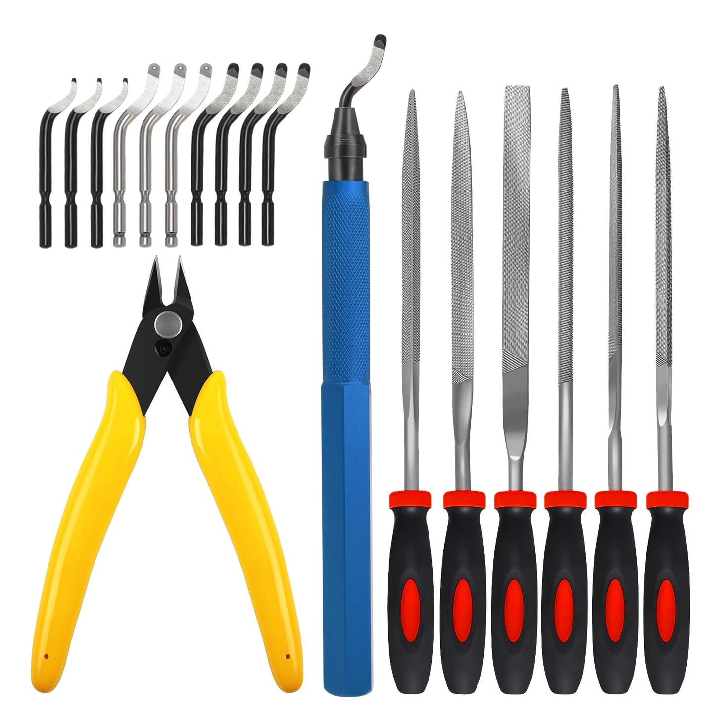 VASTOOLS Deburring Tool for 3D Printer,18pcs,10pc Multiuse Blades Removing Burr,6Pcs Needle File,Micro Wire Cutter for 3D Print, Plastic Models