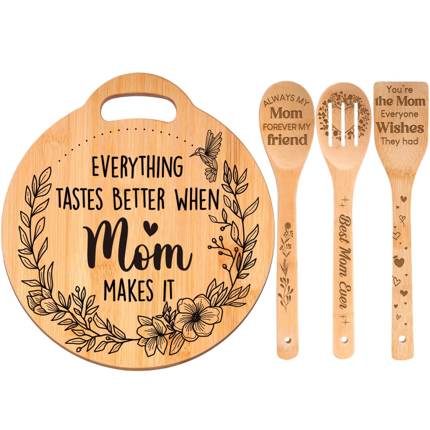 Birthday Gifts for Mom - Cute Engraved Bamboo Cutting Board Set, Perfect Mom Birthday Gifts from Daughter/Son, Mothers Day Christmas Birthday Gifts for Mom Mother, Home and Kitchen Decor