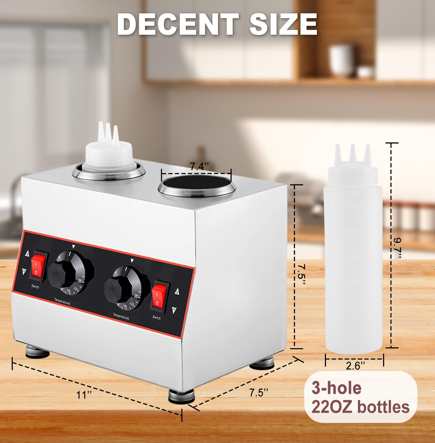 Saladulce Electric Cheese Sauce Warmer Nacho Cheese Dispenser Warmer with 22oz Bottle, Bottle Warmer for Chocolate Hot Fudge Caramel 86-185 110V