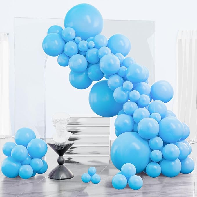 PartyWoo Light Blue Balloons 123pcs Different Sizes Pack of 18 12 10 5 Inch Baby Pastel Blue Balloon Arch Kit for Baby Sho...