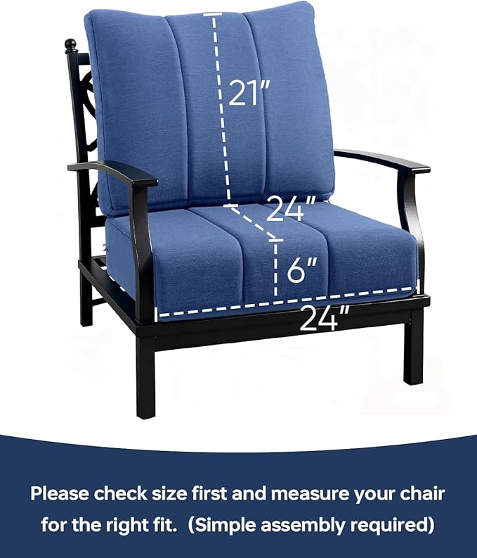ACTREST Luxury 24x24x6 Inch Kitty Outdoor Seat Cushions - Set of 2 Water Resistant Patio Chair Comfortable Cushion for Rattan Dining Rocker Glider Loveseat Couch Sectional Sofa - Navy Blue