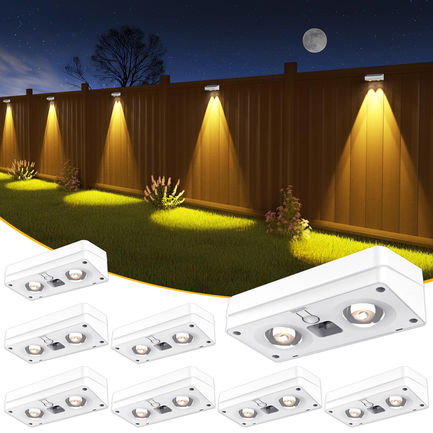 JOFIOS Solar Fence Lights 8 Pack, 50 Lumens Outdoor Fence Solar Lights with 12 Modes RGB Color Glow LED Solar Lights Outdoor Waterproof for Patio, Backyard, Deck, Fence, Railing. （White Shell）