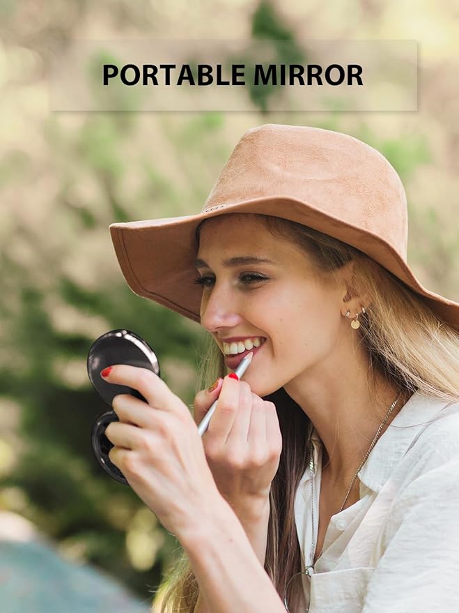 Compact Mirror Bulk, Set of 2 Double-Sided 1X/2X Magnifying Purse Pocket Makeup Mirrors(Round, Rose Gold and Black)