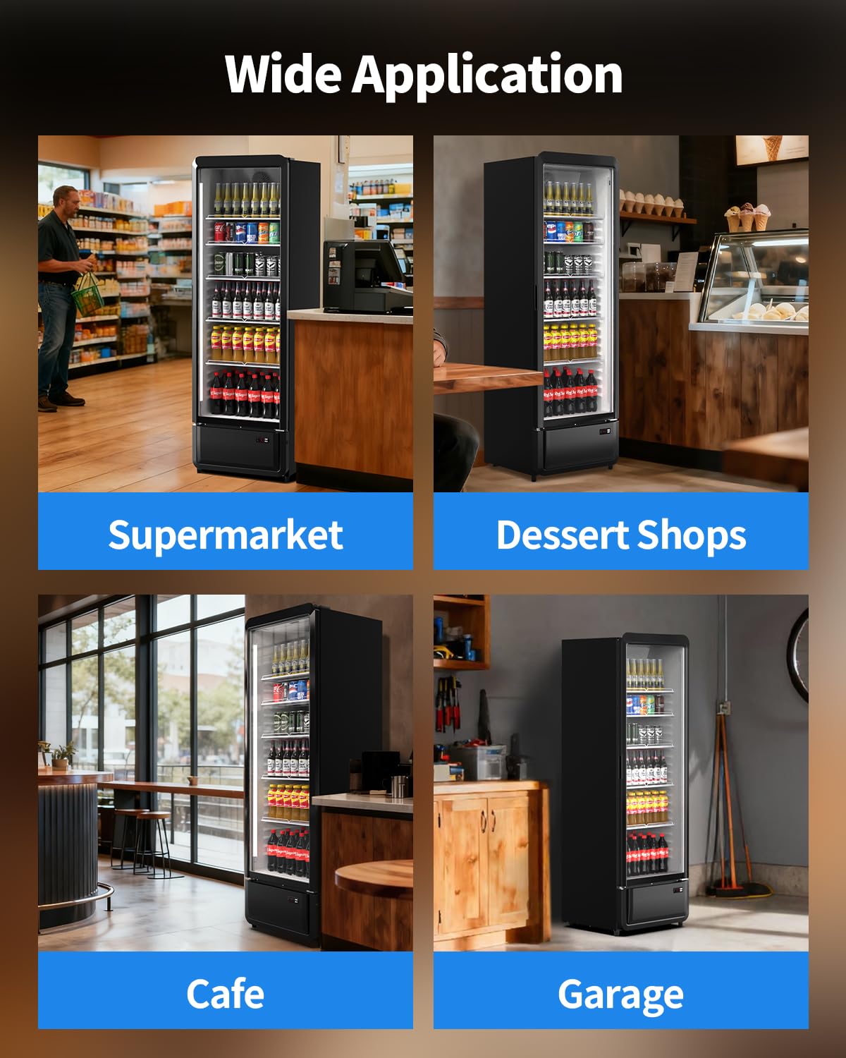 13.31 Cu. Ft Commercial Beverage Refrigerators, Drink Fridge with Glass Door, 5 Adjustable Shelves Holds 405 Cans, ETL, DOE, and NSF Certified Outdoor Display Fridge for Stores