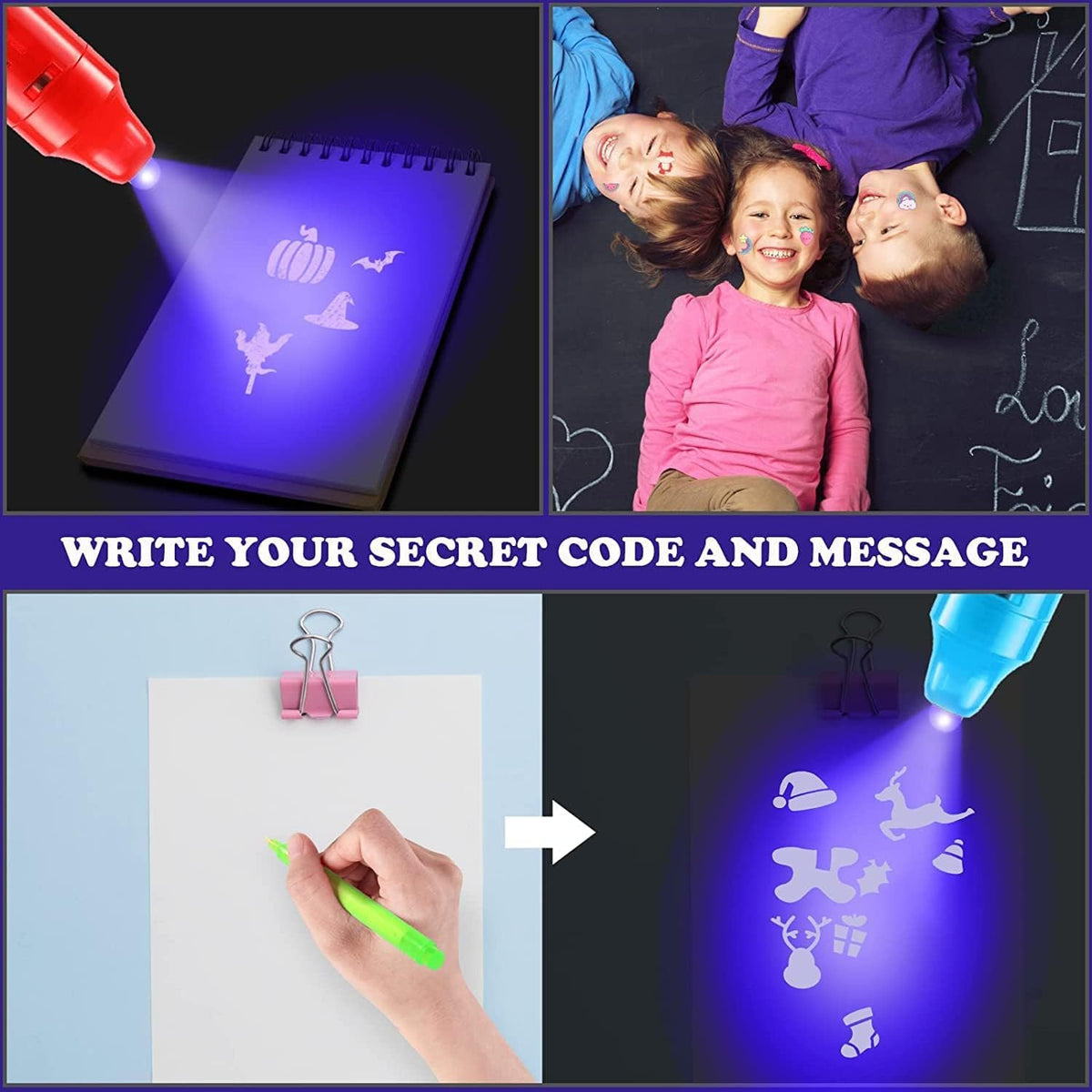 DazSpirit 36PCS Invisible Ink Pens with UV Light, Spy Pens with Animal Cards & Goodie Bags, Party Favors for Kids 8-12, Classroom Prizes, Stocking Stuffers