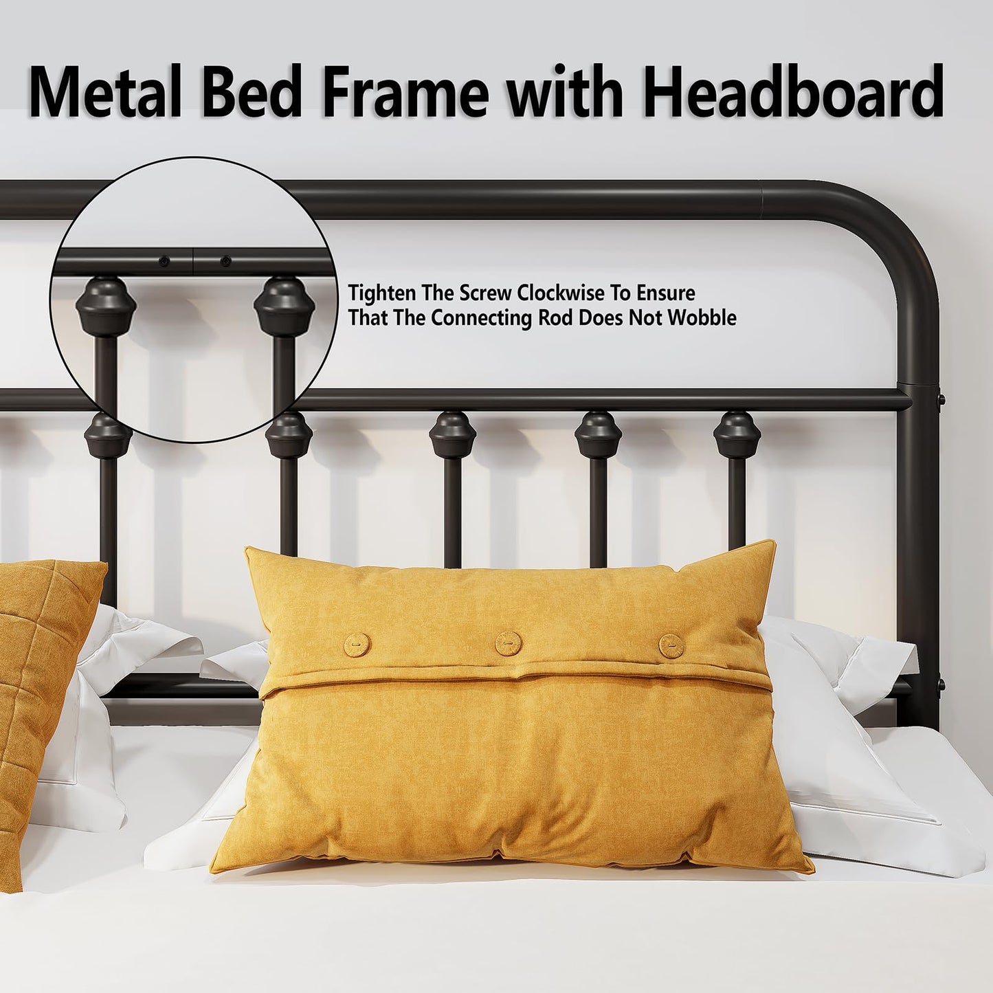 Vengarus Metal Bed Frame,Queen Size Bed Frame with Headboard,Structurally Stable, Heavy Duty Steel Slat Supported,Under Bed Storage,No Box Spring Needed,14 Inch,Black