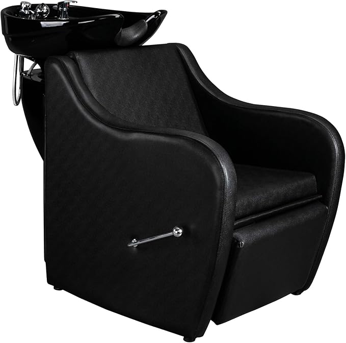 OmySalon Backwash Shampoo Unit for Salon, Hair Washing Station with Ceramic Bowl Adjustable Footrest, Chair Sink Barber Shop Beauty Equipment