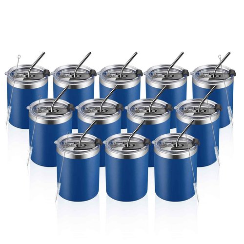 MEWAY 12 oz Lowball, Tumbler Stainless Steel Double Wall Vacuum Insulated Mug with Straw and Lid, Cleaning Brush ，Durable Powder Coated Insulated Coffee Cup for Cold & Hot Drinks (Navy, 12 pack)