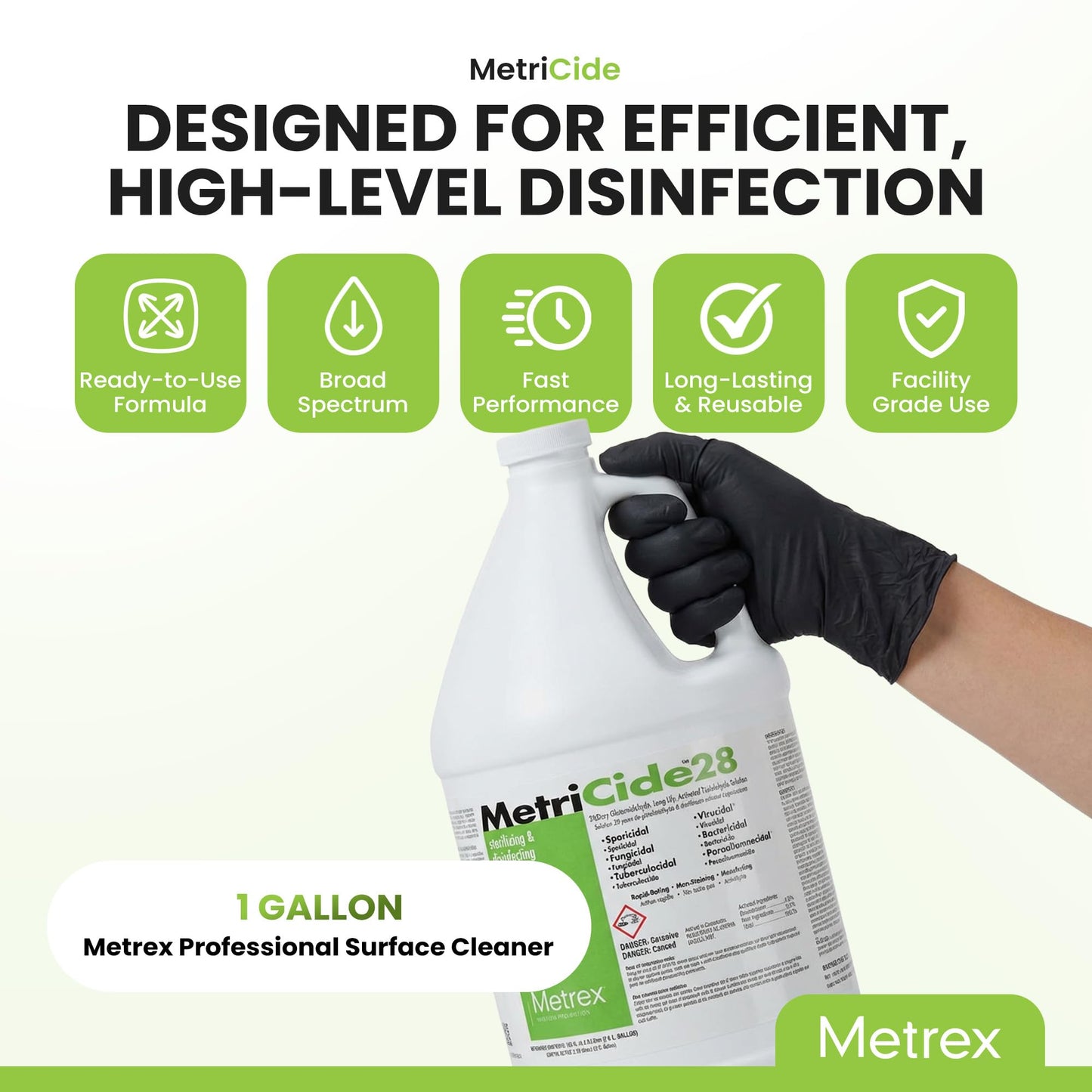 Metrex MetriCide 28 High-Level Sterilizing & Disinfecting Solution – 2.5% Glutaraldehyde, Reusable Up to 28 Days, Disinfectant Cleaner for Heat-Sensitive & Immersible Medical Instruments – 1 Gallon