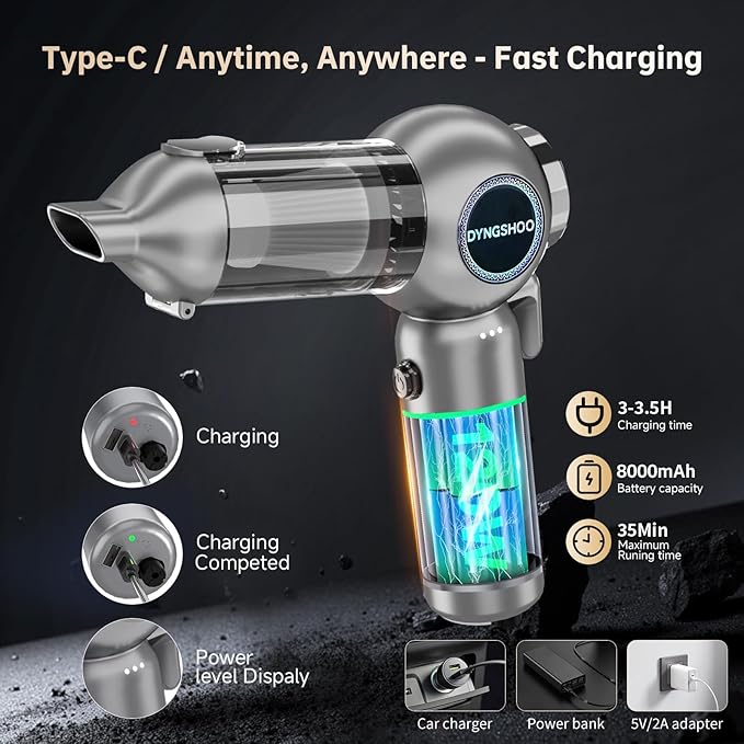 Handheld Car Vacuum Portable Cordless（Equipped with a one-Touch Window Breaker and Seatbelt Cutter ） Car Vacuum Cleaner with 25000Pa Ultra-Strong Suction,Design for Drivers, Home, Pet Hair