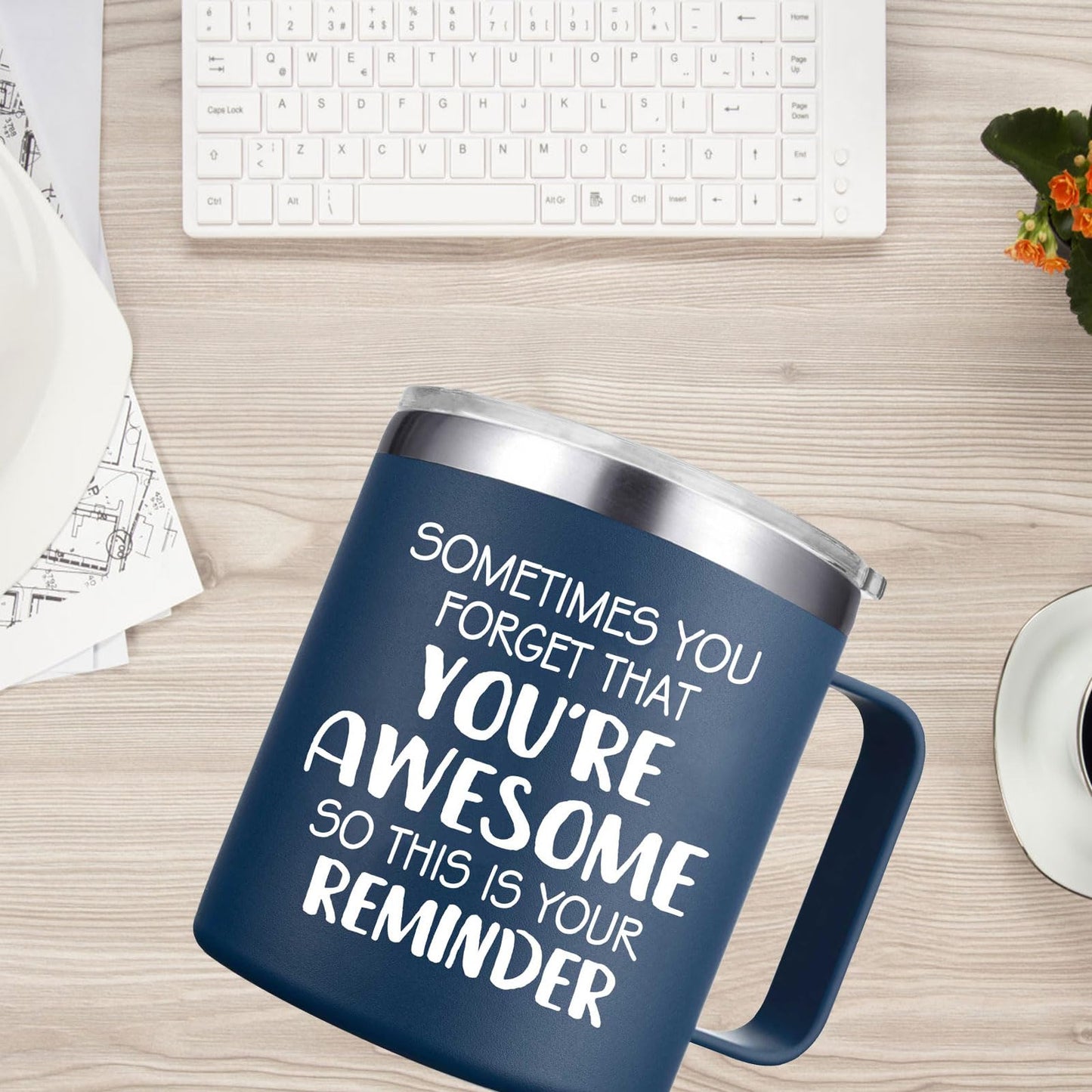 Abledn Birthday Gifts for Men - Sometimes You Forget You're Awesome Mug, Inspirational Birthday & Holiday Presents for Men, Him, Dad, Guy - 14Oz Navy Blue