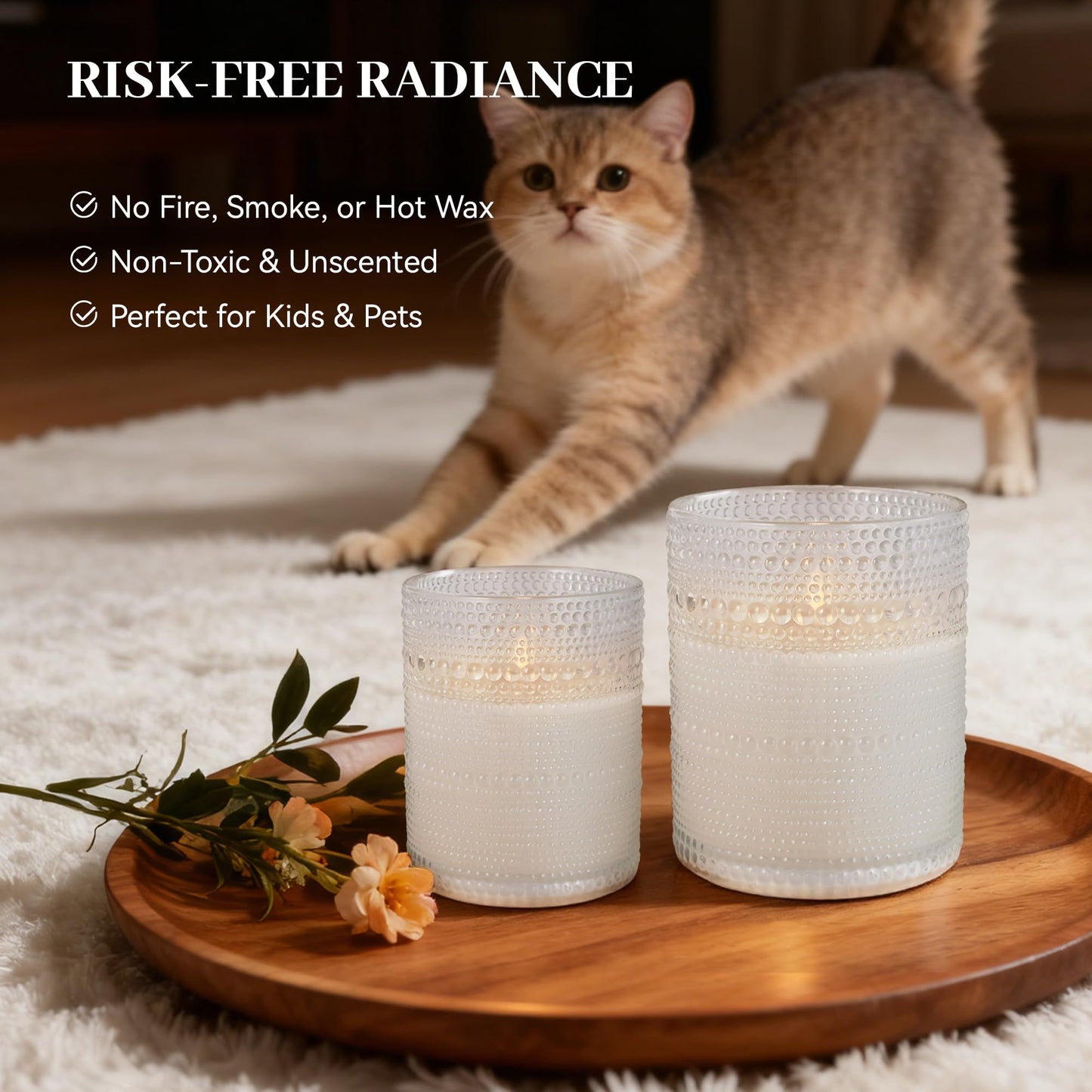 Velsyn Dotted Glass Flameless Candles with Remote Timer, Real Wax Battery Operated LED Pillar Candles with 3D Flickering Flame for Festival Wedding Home Party Decor, 3" x 4", 4" x 5", Set of 2 (White)