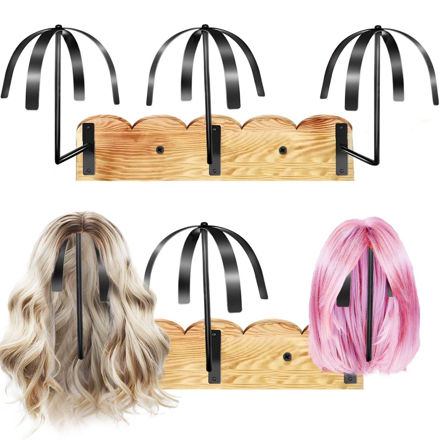 CMXZSAM Hanging Wig Holder for Multiple Wigs, 6 Pcs Wall Mounted Wig Stand Hanger, Wave Shape Wig Storage organizer Rack Suitabl