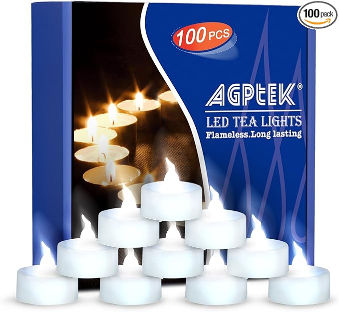 AGPTEK Tea Lights with Flicker,100 Pack Flickering Flameless LED Candles Battery Operated Tealight Candles Long Lasting Te...