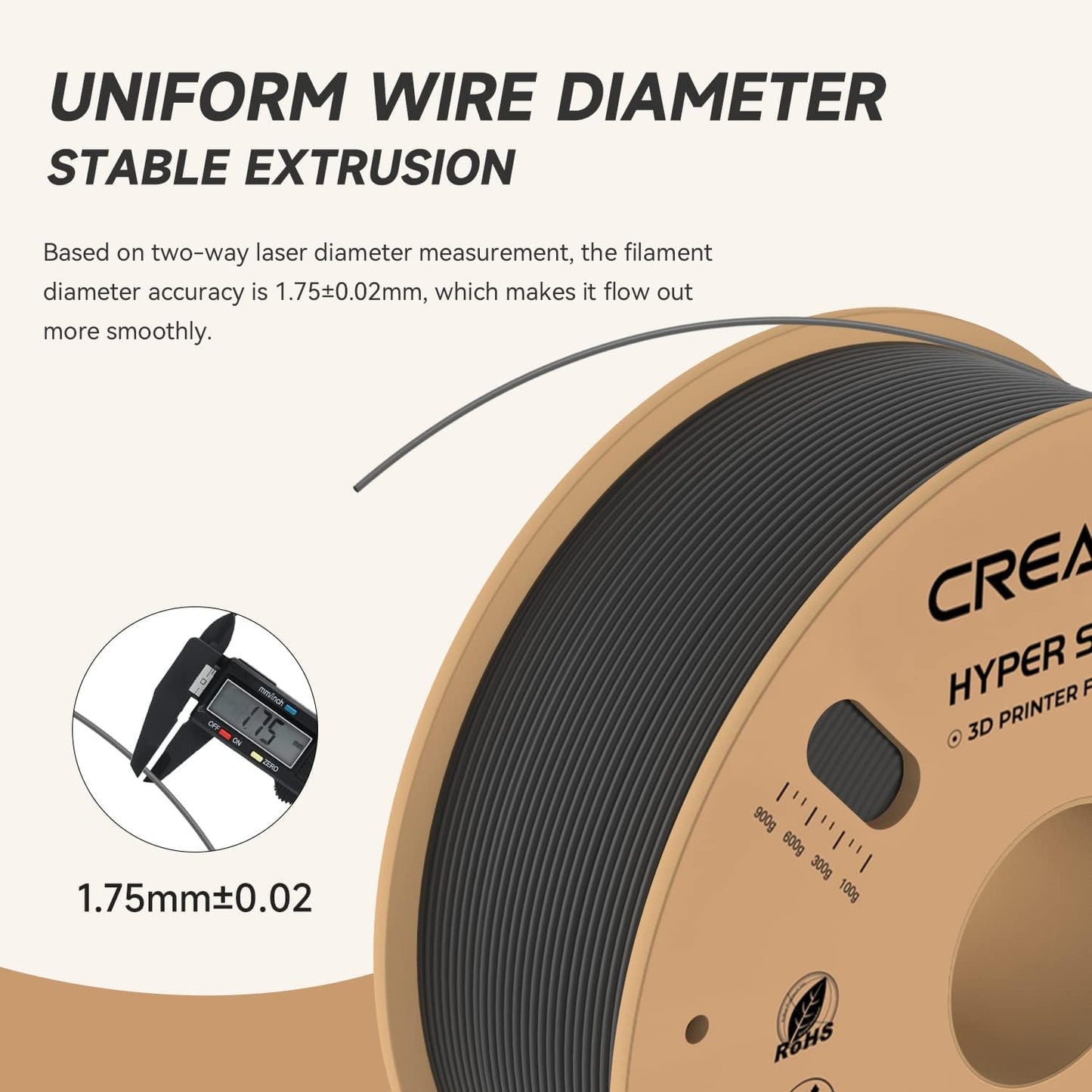 Official CREALITY Hyper PLA Filament 1.75mm, High Speed PLA 30-600mm/s Rapid 3D Printer Filament, Dimensional Accuracy +/-0.02mm, Fit Most FDM 3D Printers, 1KG(2.2lbs) Spool Black
