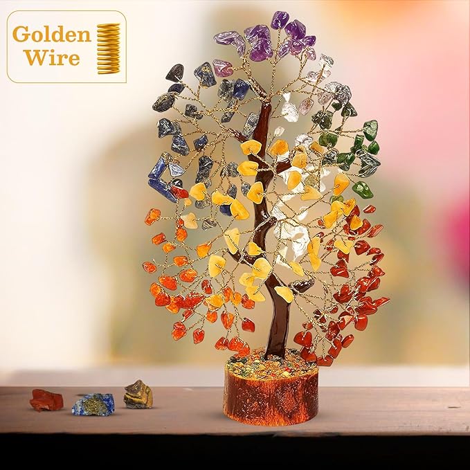 Seven Chakra Healing Crystal Tree Kit with 7 Chakra Bracelet and 2 Pendant Necklace - Gemstones Money Bonsai Tree Decor for Spiritual Good Luck Gift, Birthday Gift for Women, Men, Home, Office