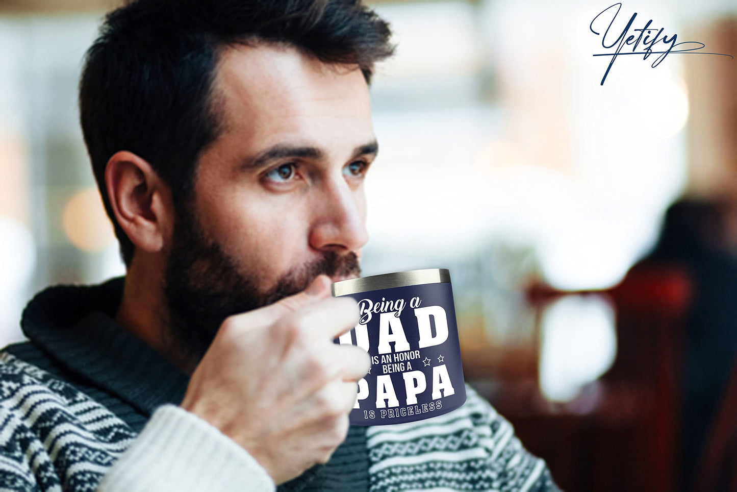 YETIFY Gifts for Papa, Dad from Daughter Son, Kids - Papa Mug for Christmas - Presents for Dad, Grandpa on Birthday - Insulated Stainless Steel Novelty Mug 14oz, Navy