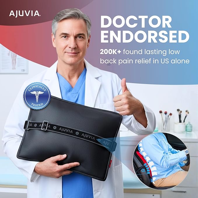 AJUVIA Back Vitalizer Lumbar Support Pillow | 3000+ Doctor Trusted Ergonomic Pillow Support for Office Chair, Home & Car | 3 Second Pain Relief, Better Posture, Sciatica & Lower Back Relief