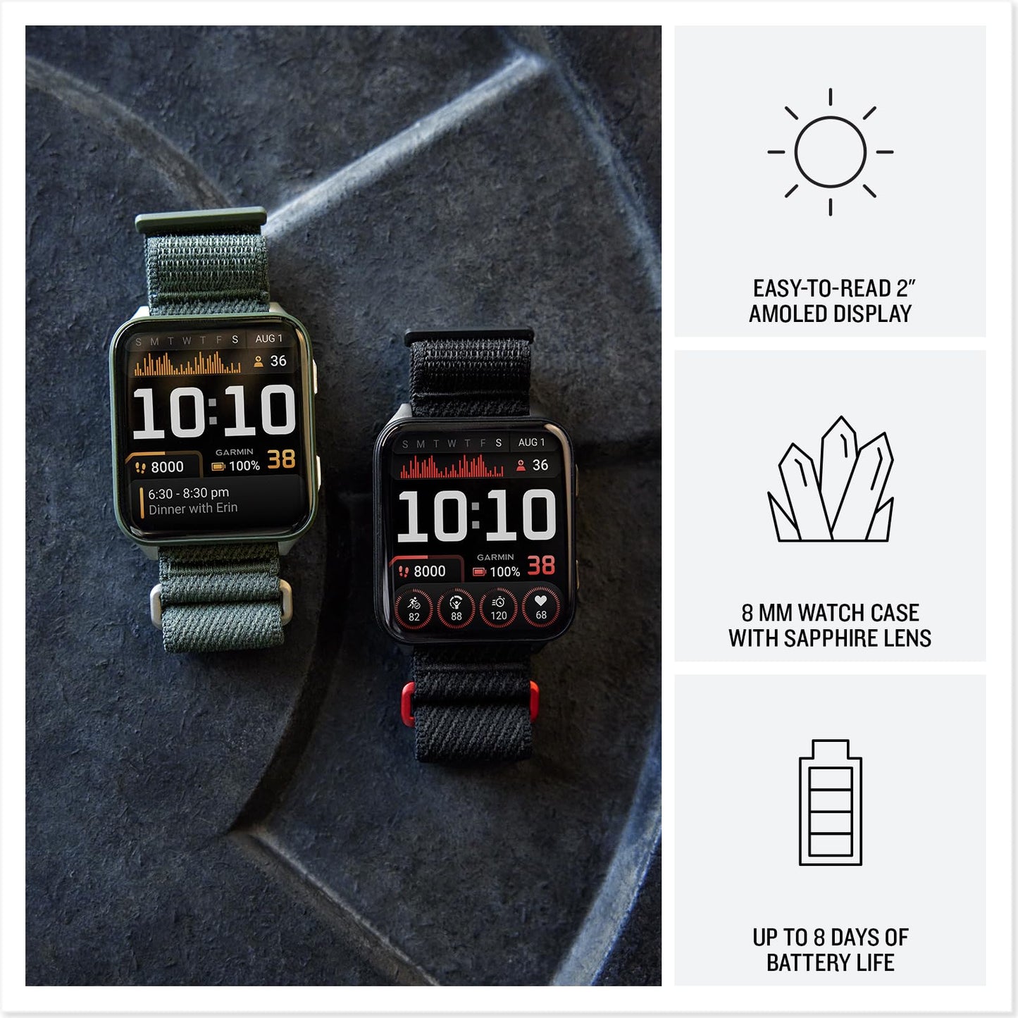 Garmin Venu X1, Thin And Lightweight Gps Smartwatch, Amoled Display, Advanced Health And Fitness Features, Moss With Titanium Ca