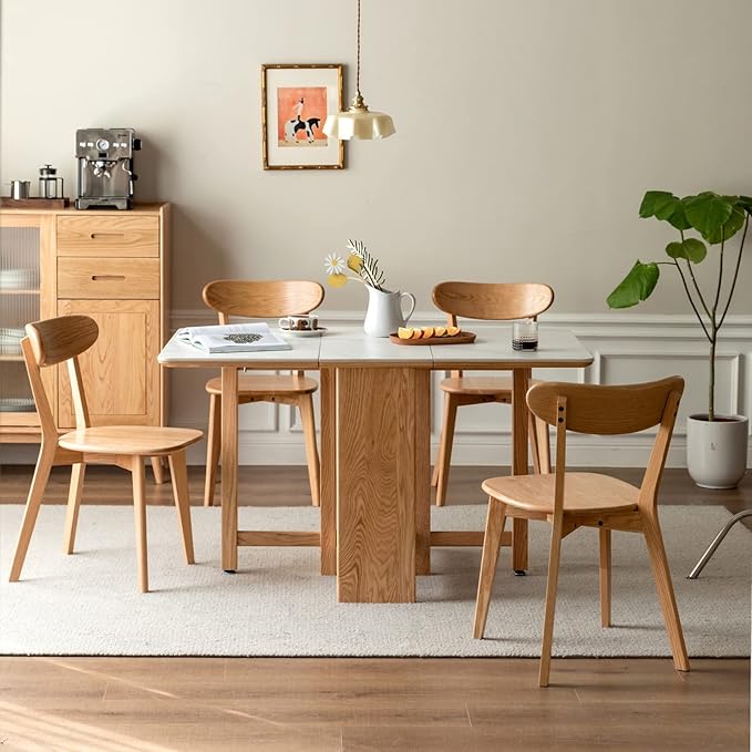 Grewood Oak Wood Dining Chairs - Kitchen Chairs Set of 4 with Comfortable Curved Backrest - Wood Chairs for Dining Room,Living Room - Original Wood Color