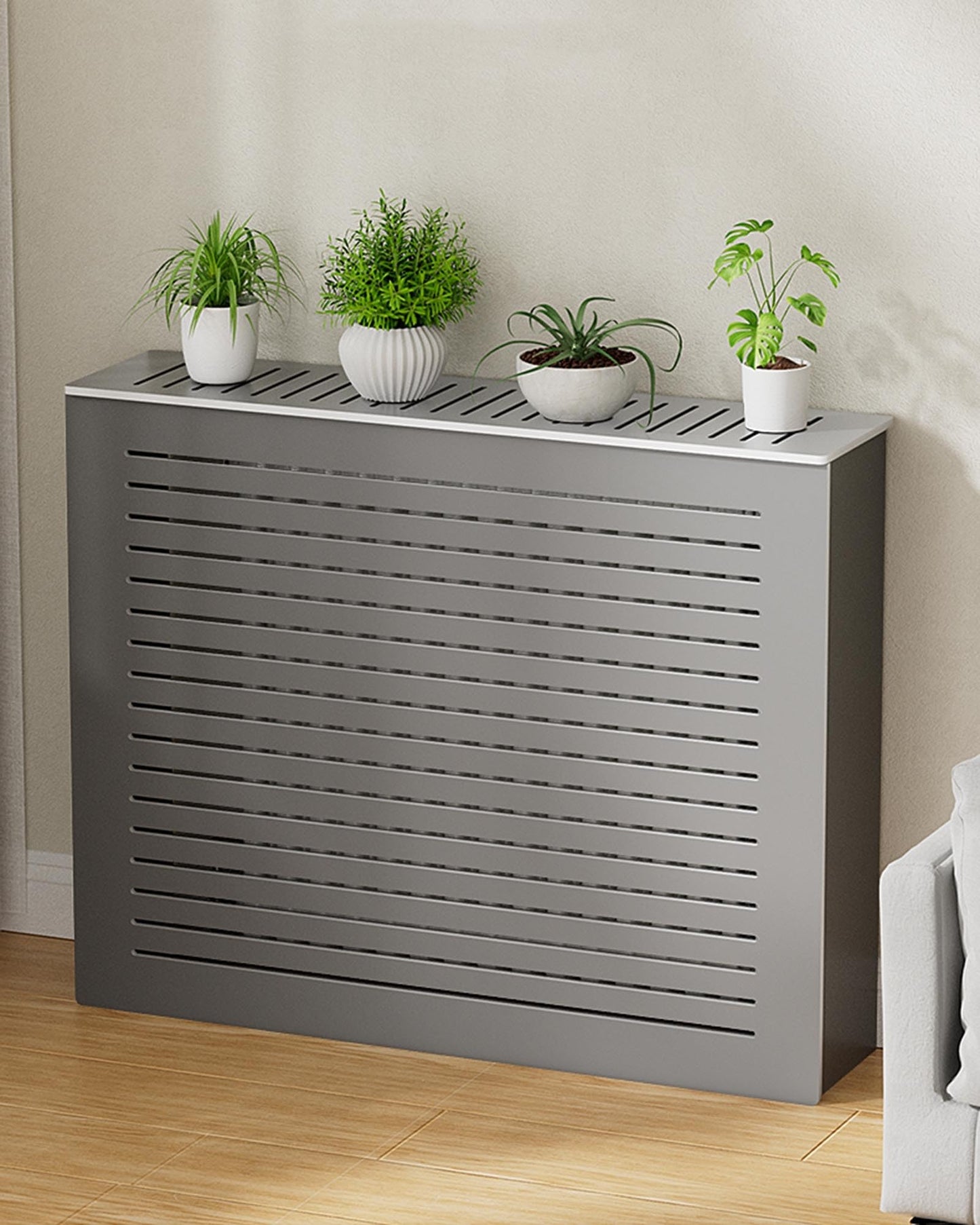 Gray Radiator Cover Louvered Grill Heater Heating Side Stand Cabinet Radiator Covers For Home Wood Heating Cover Storage Organizer Cabinet, Waterproof, Easy To Install(27.6"Lx9.8"Wx23.6"H)